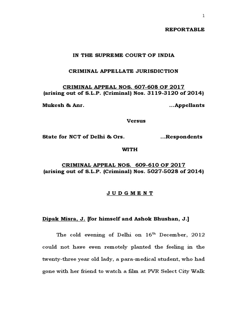 Supreme Court Judgement On Nirbhaya Rape and Murder Case PDF