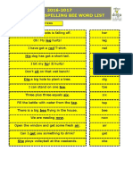 Sınıflar Spelling Bee Adım 1 Kelimeleri 2016-2017