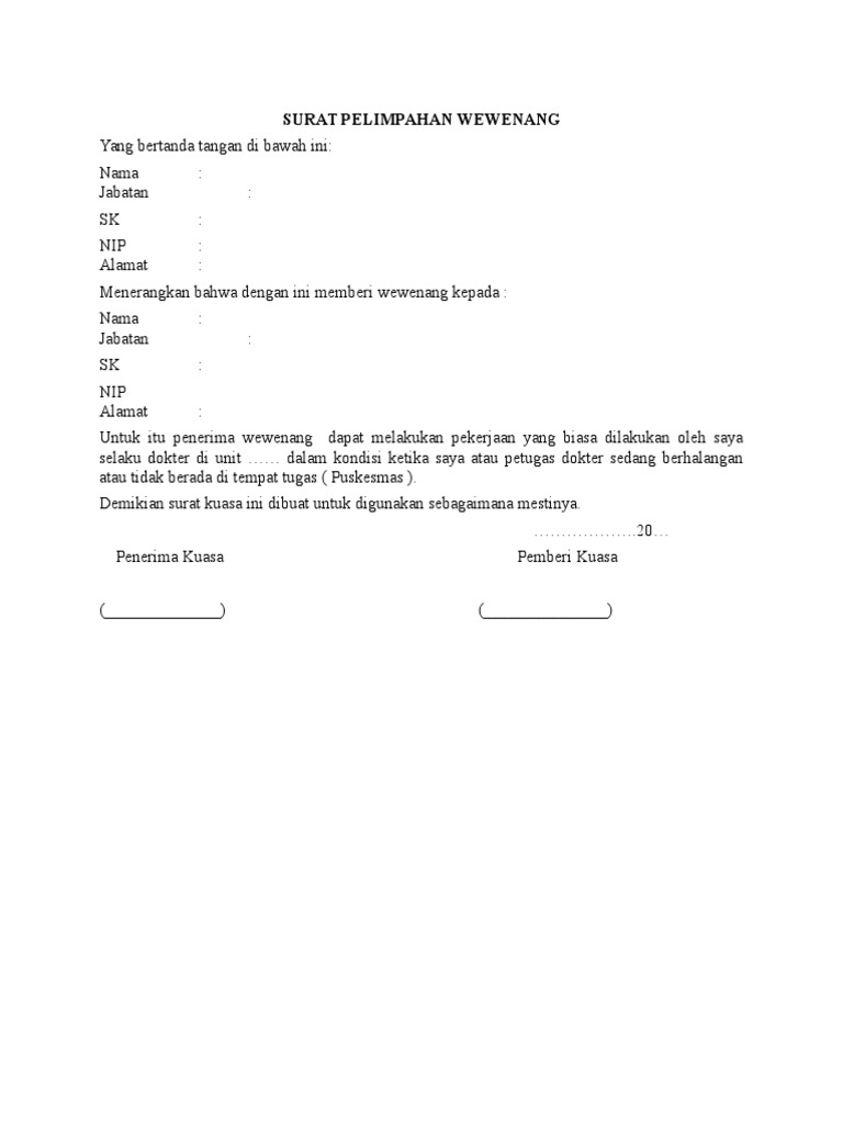 Surat Pelimpahan Wewenang