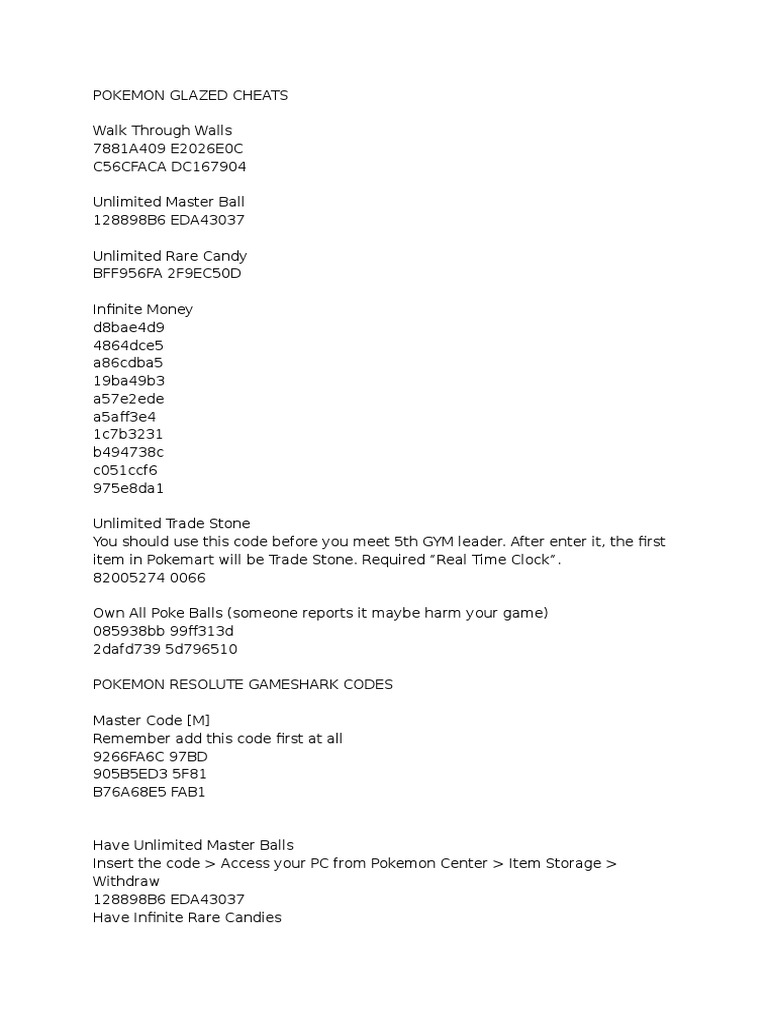 Pokemon Glazed Light Platinum Resolate Cheats Pdf Nintendo Nintendo Franchises