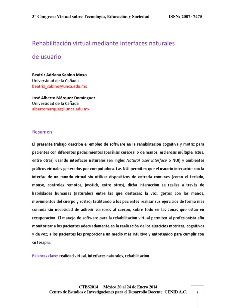 6.rehabilitación Virtual Mediante Interfaces Naturales de Usuario PDF