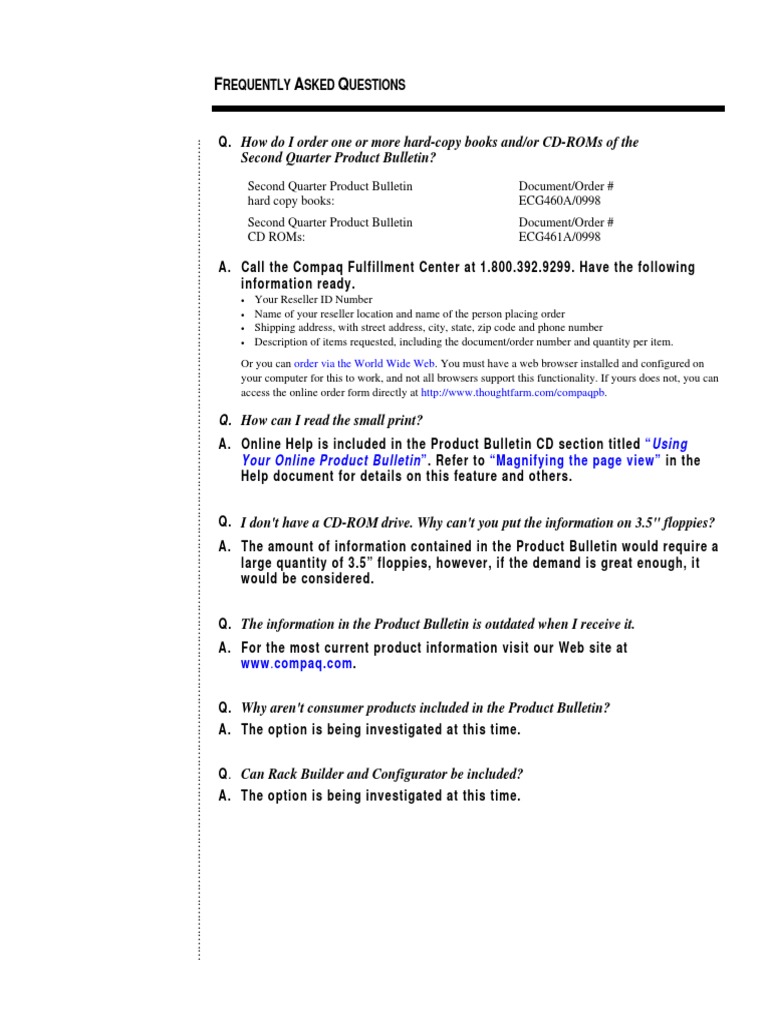 Compaq Product Bulletin Third Quarter 1998 | Portable Document Format | Web  Browser