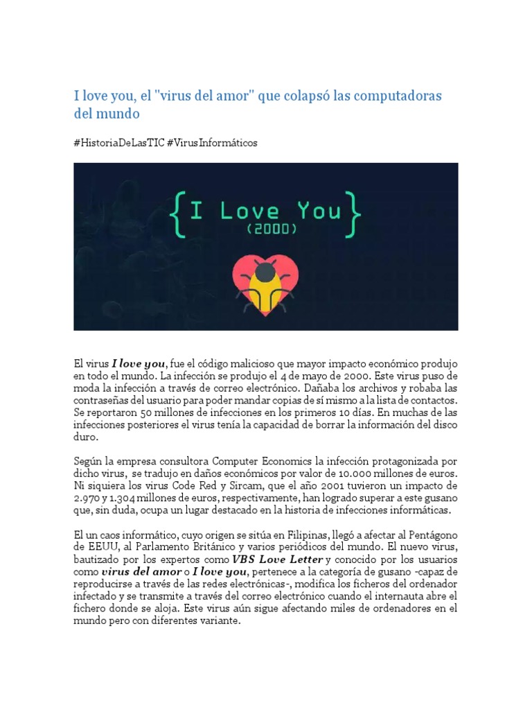 04 05 I Love You El Virus Del Amor Que Colapso Las Computadoras Del Mundo Virus De Computadora Software Antivirus