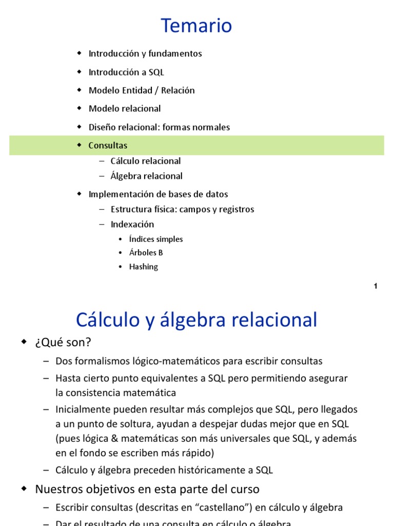 Cálculo y Álgebra Relacional en SQL | PDF | Base de datos relacional | SQL