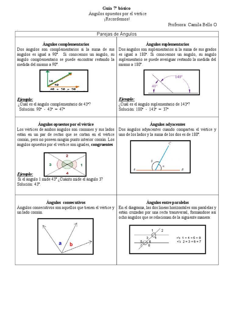 Ejercicios de Ángulos Opuestos por el Vértice | PDF | Geometría | Espacio