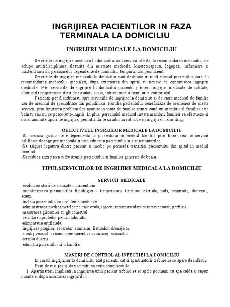 Ingrijirea Pacientilor In Faza Terminala La Domiciliu