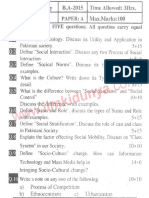 Past Paper Punjab University 2015 BA Sociology Paper a English Version