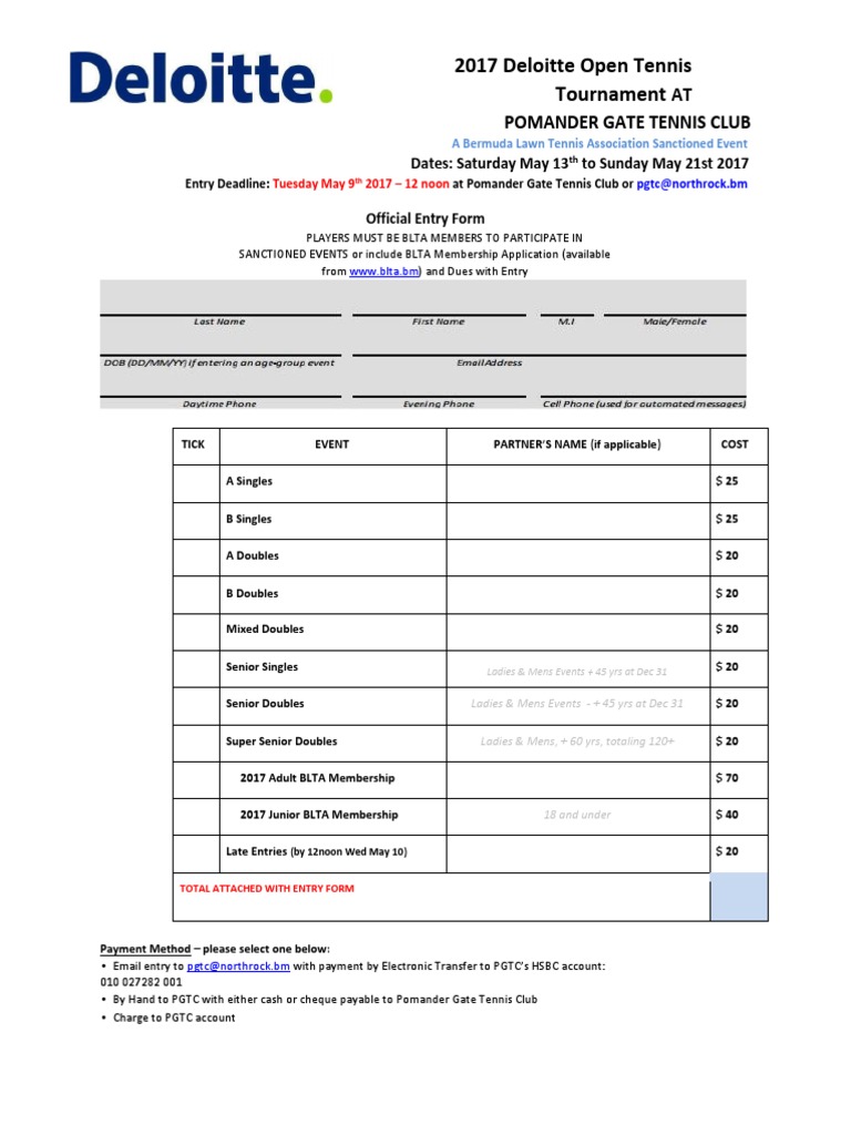 Tennis Tournament Entry Form Workweek And Weekend Referee