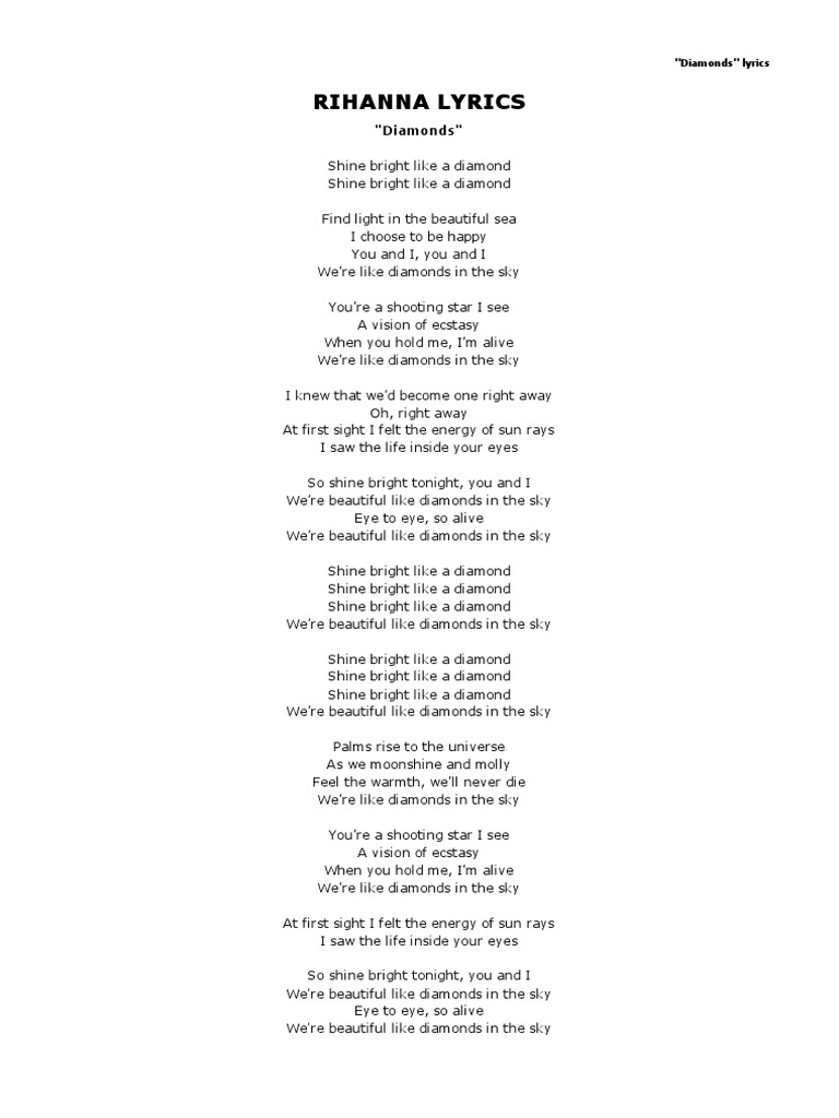 Rihanna Lyrics Diamonds PDF Leisure Nature