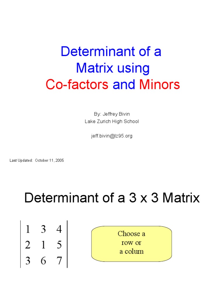 Determinant of A Matrix Using And: Co-Factors Minors | PDF | Linear ...