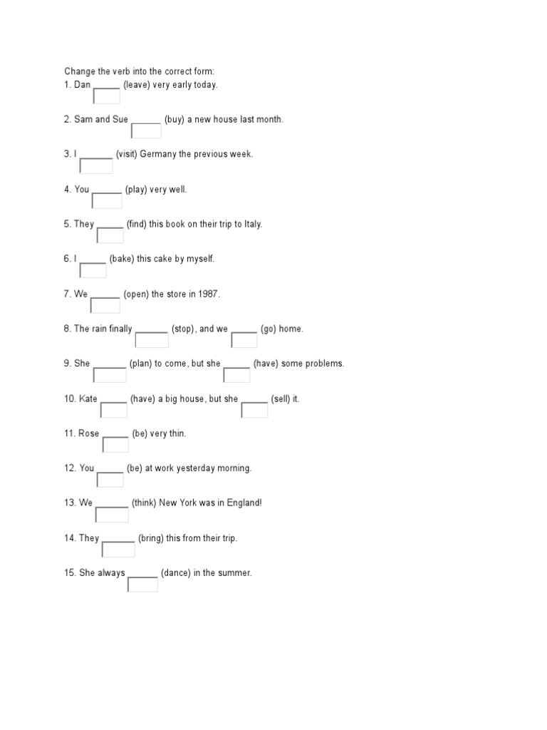 Verb Forms Worksheet: Change Verbs to Correct Tenses | PDF