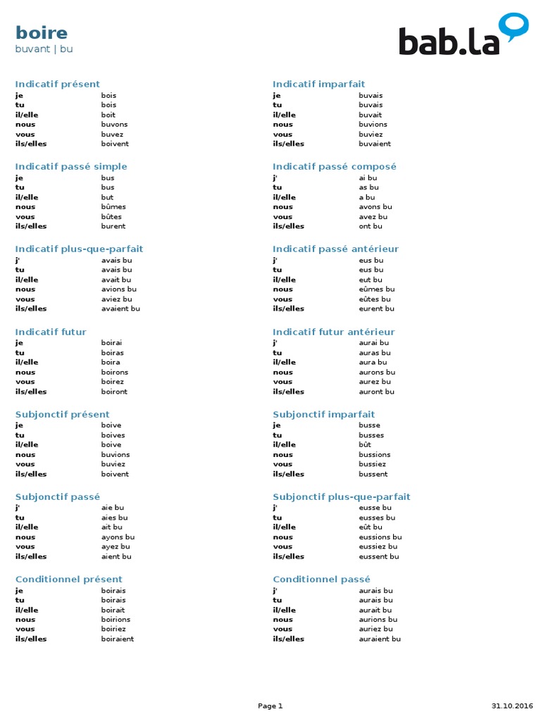 Verbe Boire A L Imparfait Boire | PDF | Onomastique | Langues