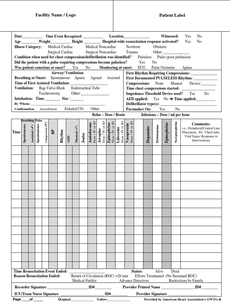 Resuscitation Documentation Form | PDF | Cardiopulmonary Resuscitation ...