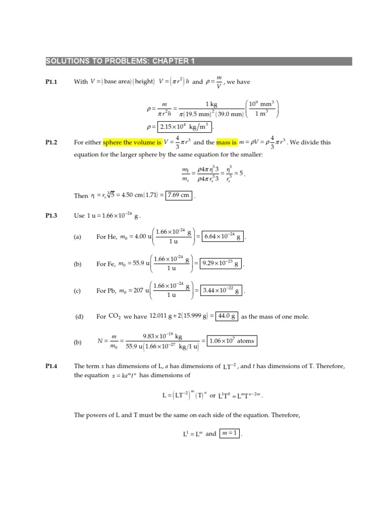 Solutions to Physics Problems: Chapter 1 | PDF | Density | Euclidean Vector
