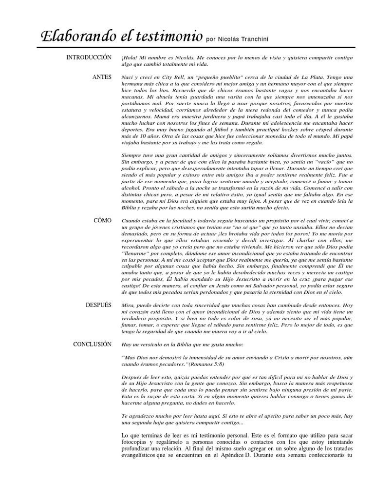 Elaborando El Testimonio Personal Pdf Pdf Testimonio Cristo Título
