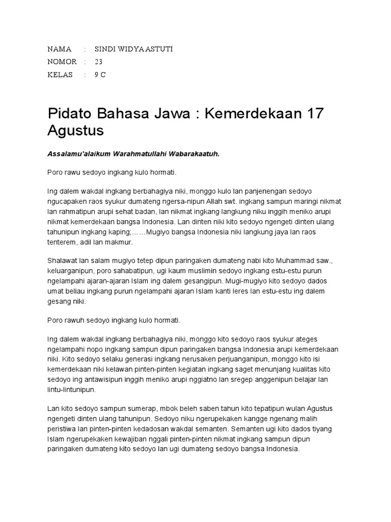 Contoh Pidato Bhs Jawa Tema Kemerdekaan