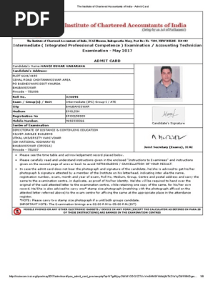 ICAI CA Intermediate Admit Card 2017 | PDF | Calculator | Accounting