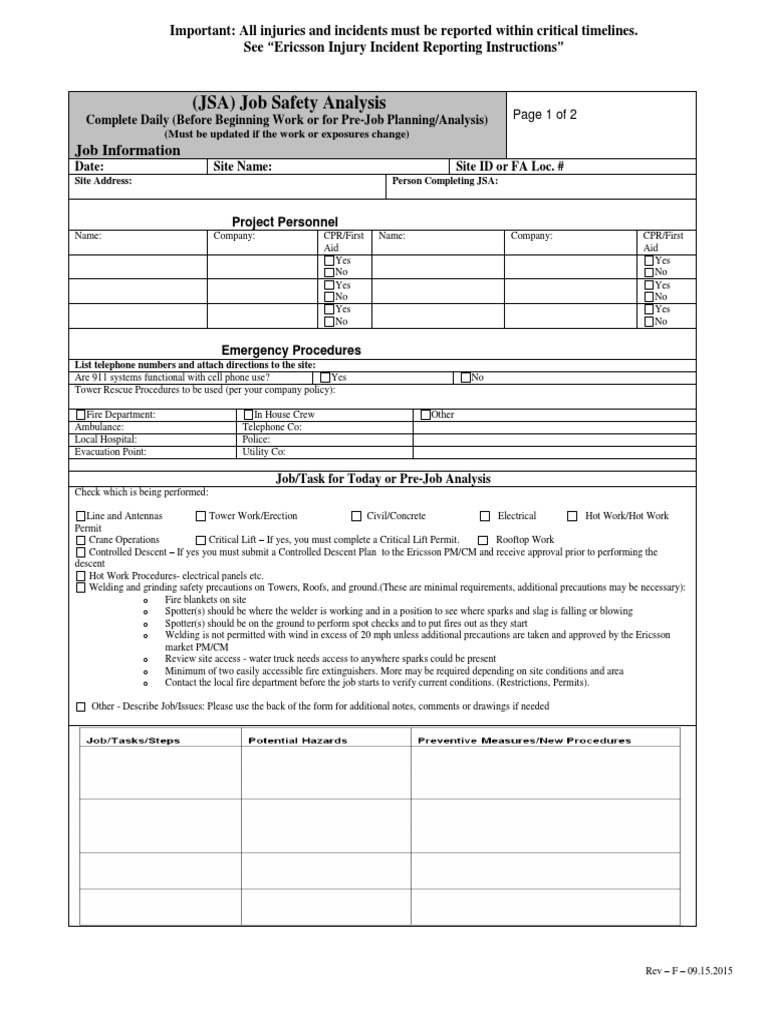 JSA Guidelines for AT&T Job Safety | PDF | Manufactured Goods | Safety