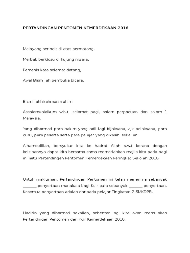 Teks MC Pertandingan Pentomen Kemerdekaan | PDF