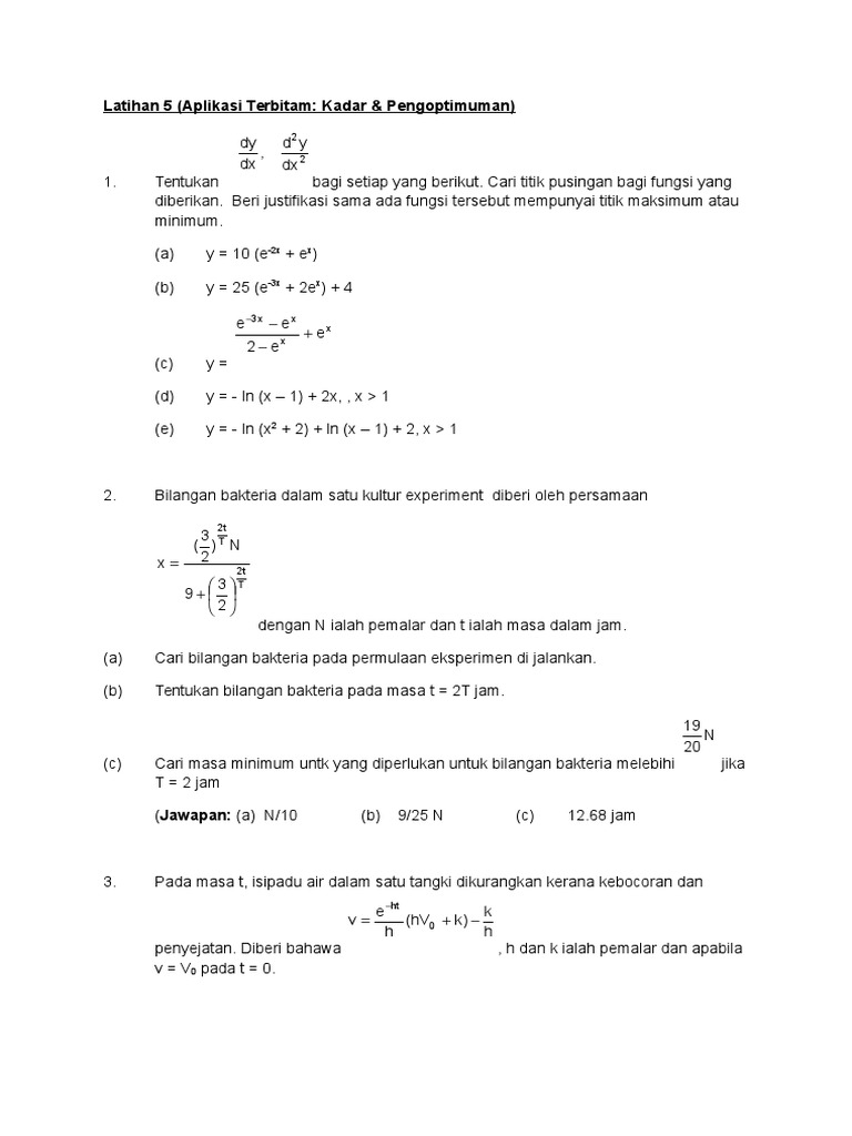 Latihan 5 Aplikasi Terbitan (Kadar & Pengoptimuman)-Edited 