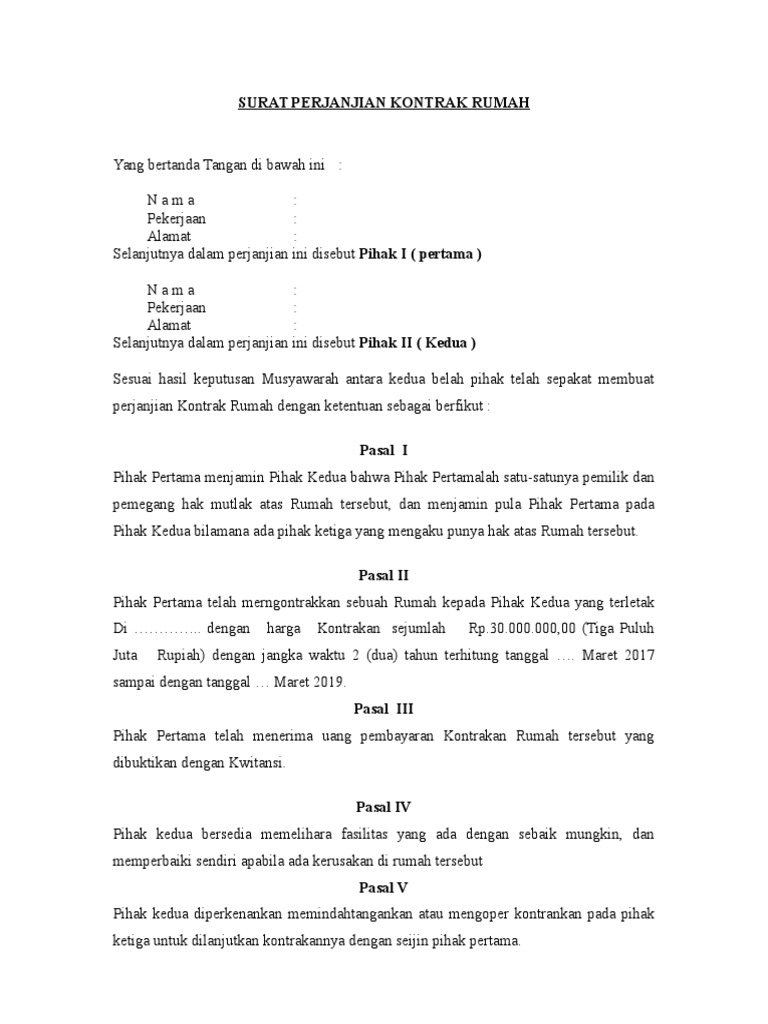 Surat Perjanjian Kontrak Rumah
