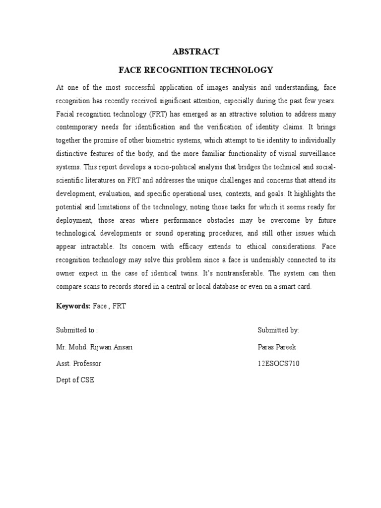 Socio-Political Analysis of Face Recognition | PDF | Cognition ...
