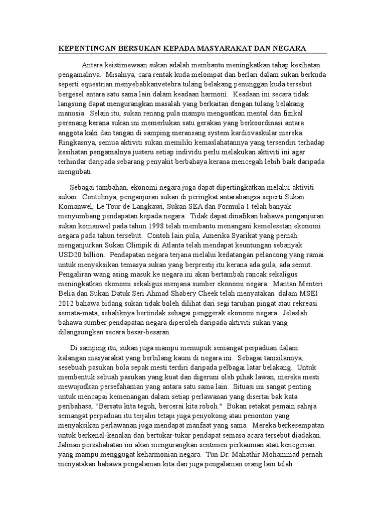 Kepentingan Bersukan Kepada Masyarakat Dan Negara  PDF