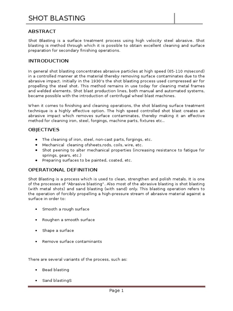 Shot Blasting Pdf Mechanical Engineering Industrial Processes