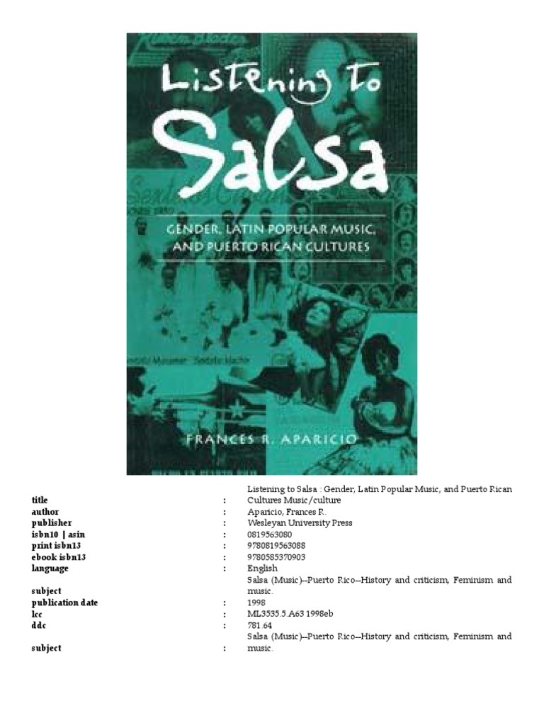 Aparicio Listening To Salsa Feminism Ethnicity Race Gender