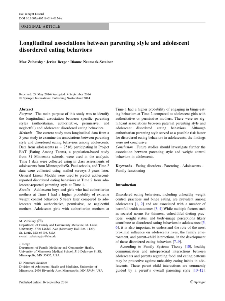 Parenting Styles and Adolescent Eating Disorders | PDF | Parenting ...