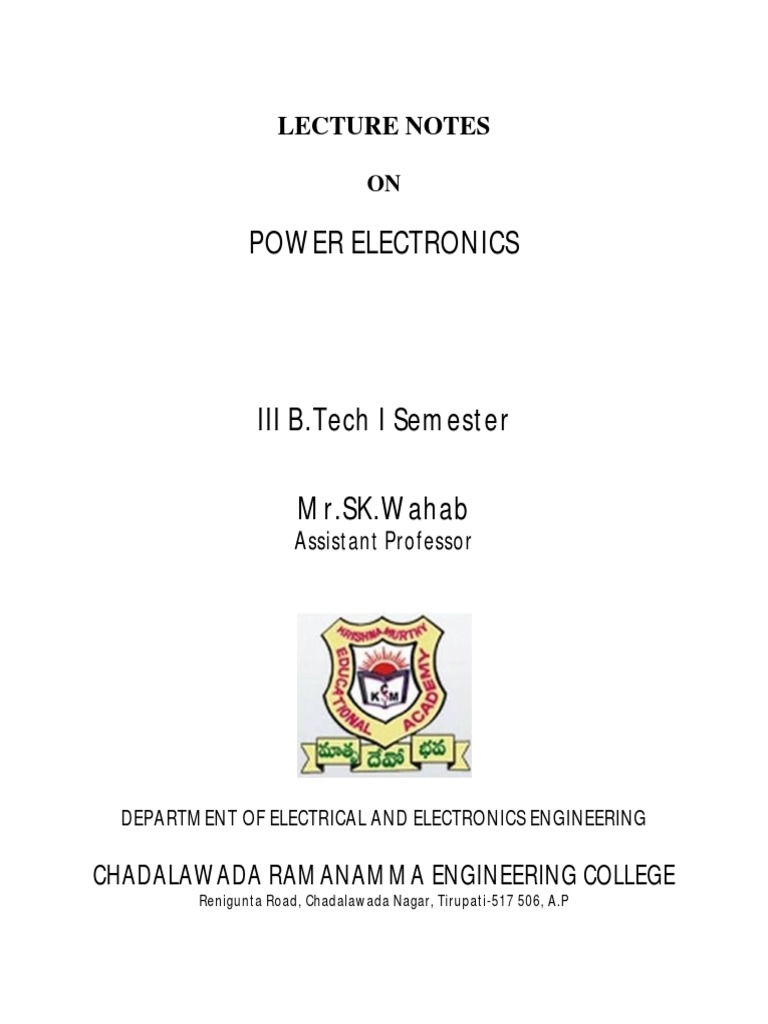 Pe Notes PDF Power Electronics Power Inverter