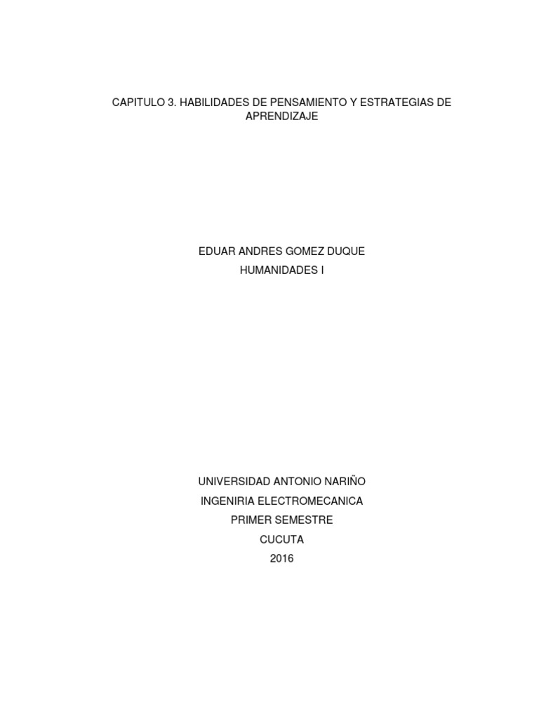 Habilidades de Pensamiento y Estrategias de Aprendizaje 1 | PDF ...