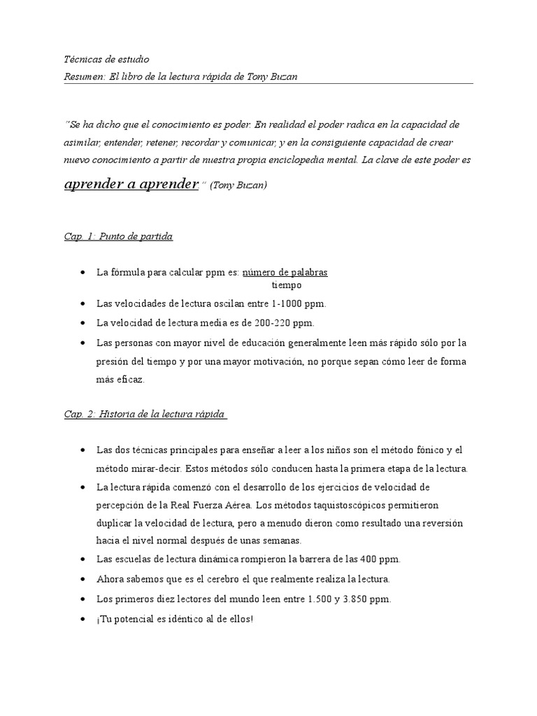 Lectura Rápida De Tony Buzan Pdf