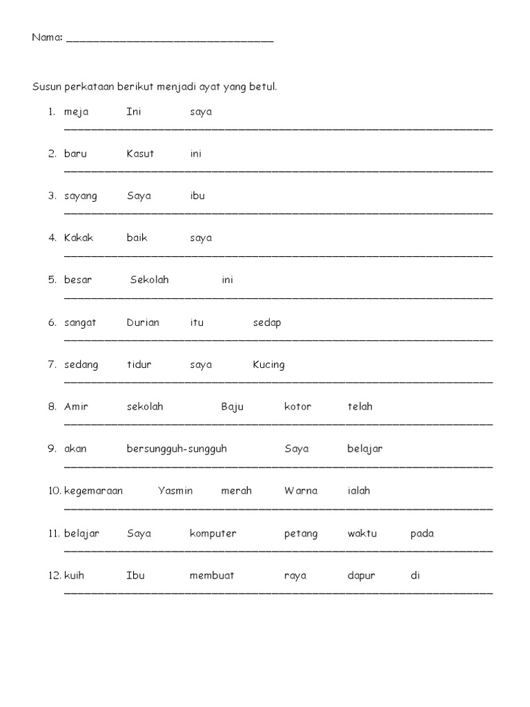Latih Tubi Soalan Latihan Bahasa Melayu Tahun 1 2 Pdf