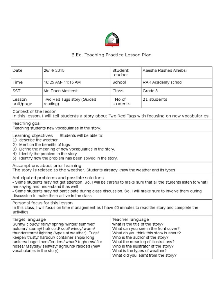 B.Ed. Teaching Practice Lesson Plan | PDF | Lesson Plan | Applied ...