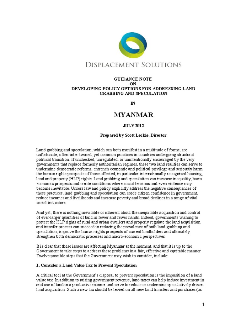 Guidance Note On Preventing Land Grabbing and Speculation PDF