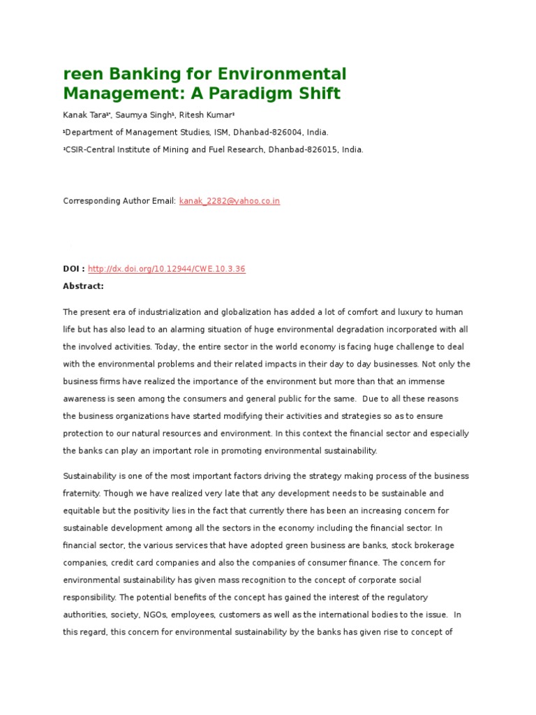 Green Banking: A Sustainable Shift in India | PDF | Sustainability ...