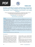 Prevalence and Predictors of Anxiety and Depression Among Female Medical Students in King Abdulaziz University, Jeddah, Saudi Arabia