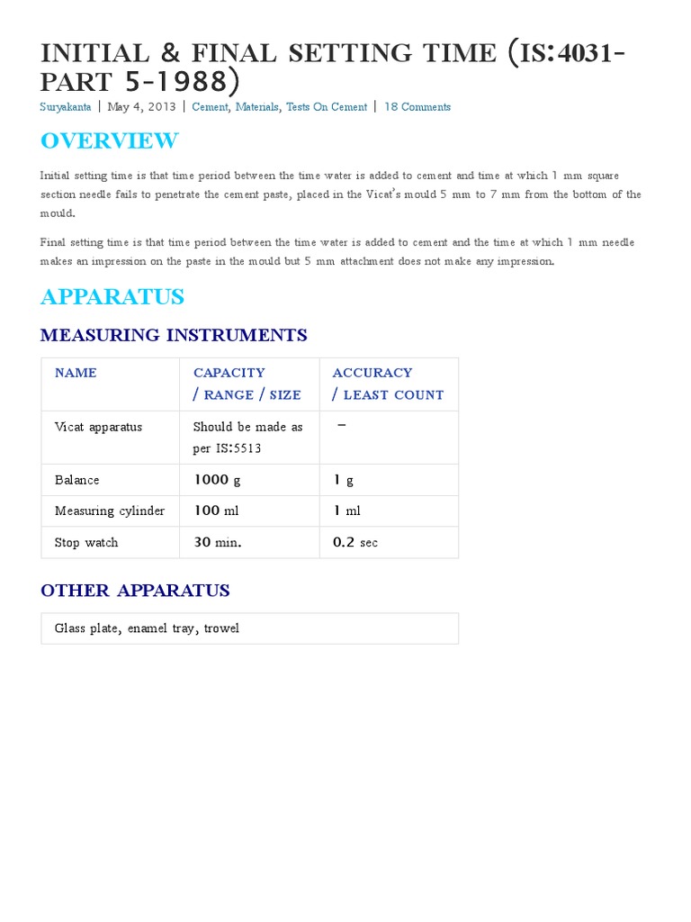 Initial final setting time is 4031 part 5 1988 civilblog pdf