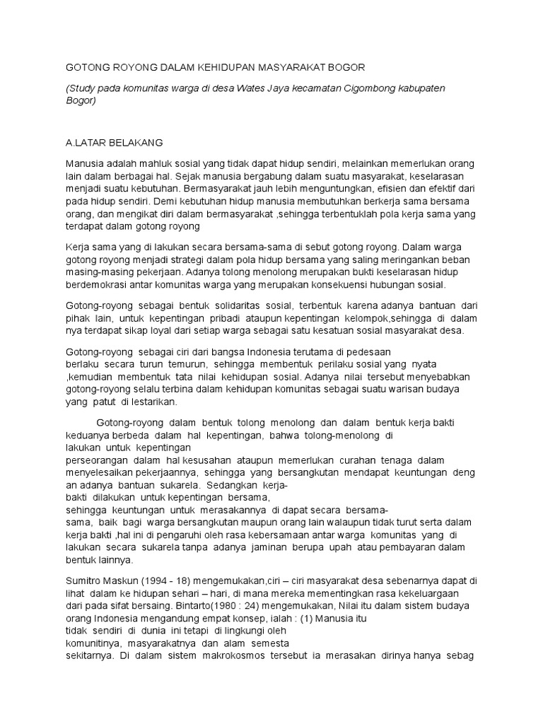 Gotong Royong Dalam Kehidupan Masyarakat Bogor Pdf