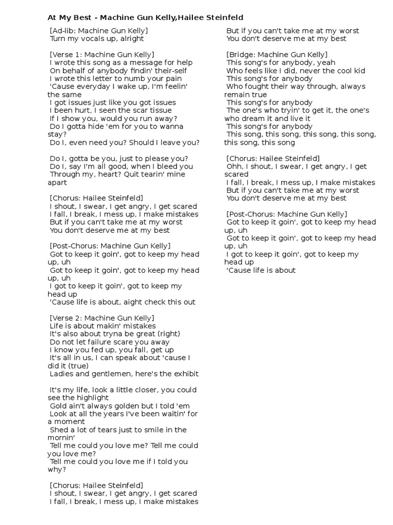 At My Best: MGK's Message of Resilience | PDF | Song Structure | Leisure