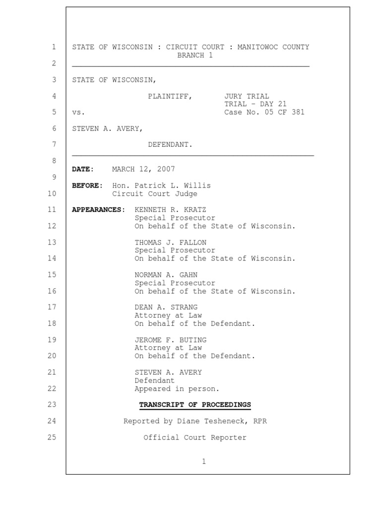 Jury Trial Transcript Day 21 2007Mar12 | Reasonable Doubt | Evidence