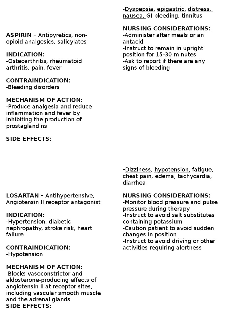 ASPIRIN Antipyretics, NonNursing Considerations PDF Angina
