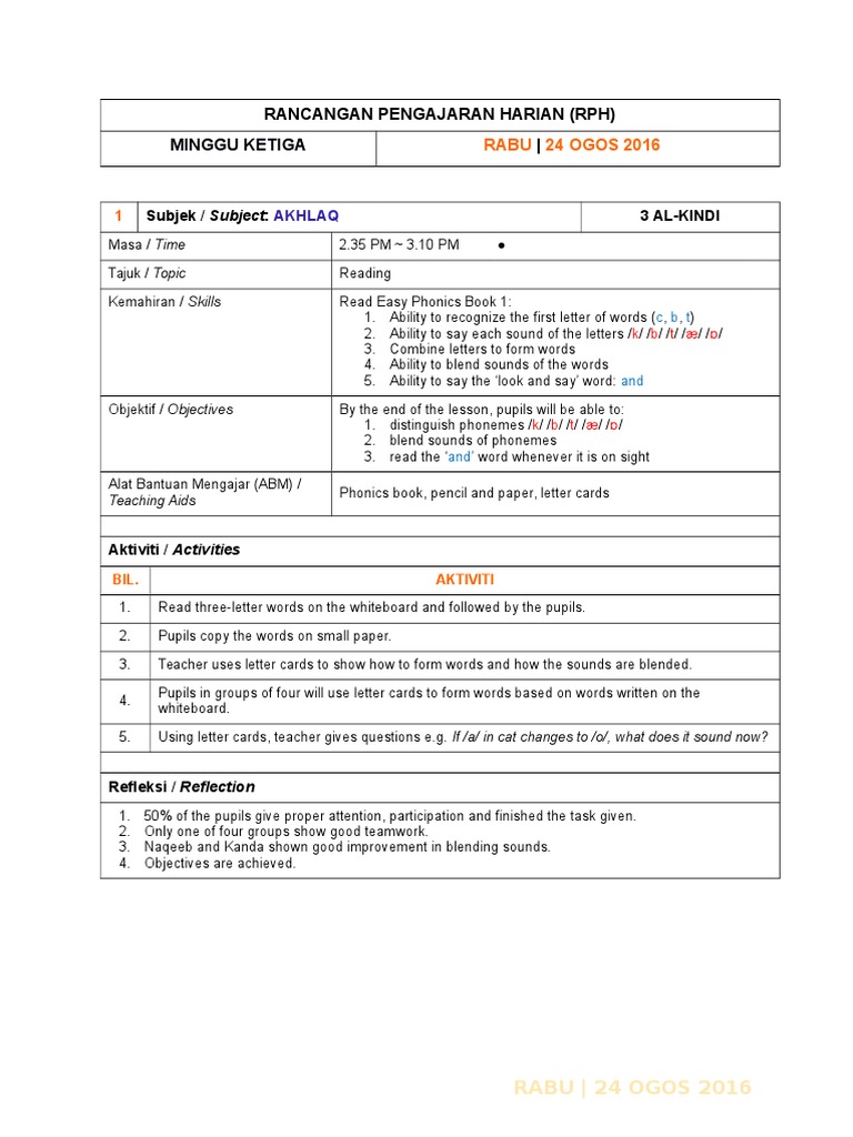 Phonics Lesson Plan for Teachers | PDF | Phonics | Reading (Process)
