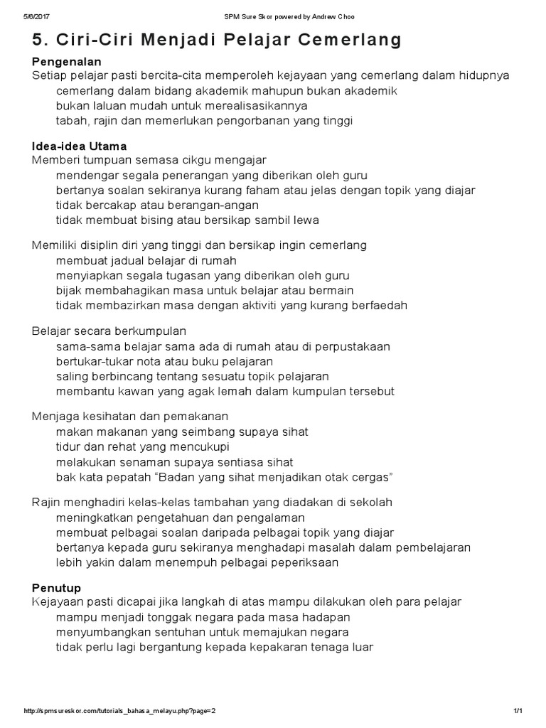 Bm Ciri Pelajar Cemerlang Pdf
