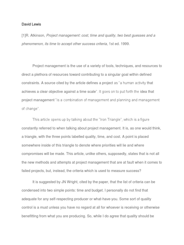 Reevaluating Project Management Success | PDF | Project Management ...