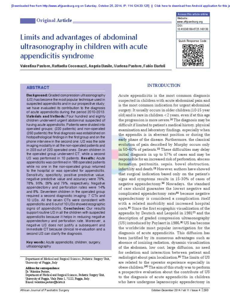 Ultrasound in Pediatric Appendicitis | PDF | Sensitivity And ...