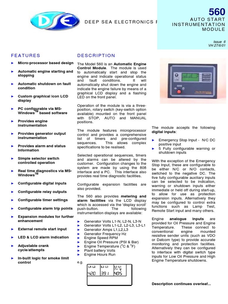 Description Features: Deep Sea Electronics PLC Auto Start ...