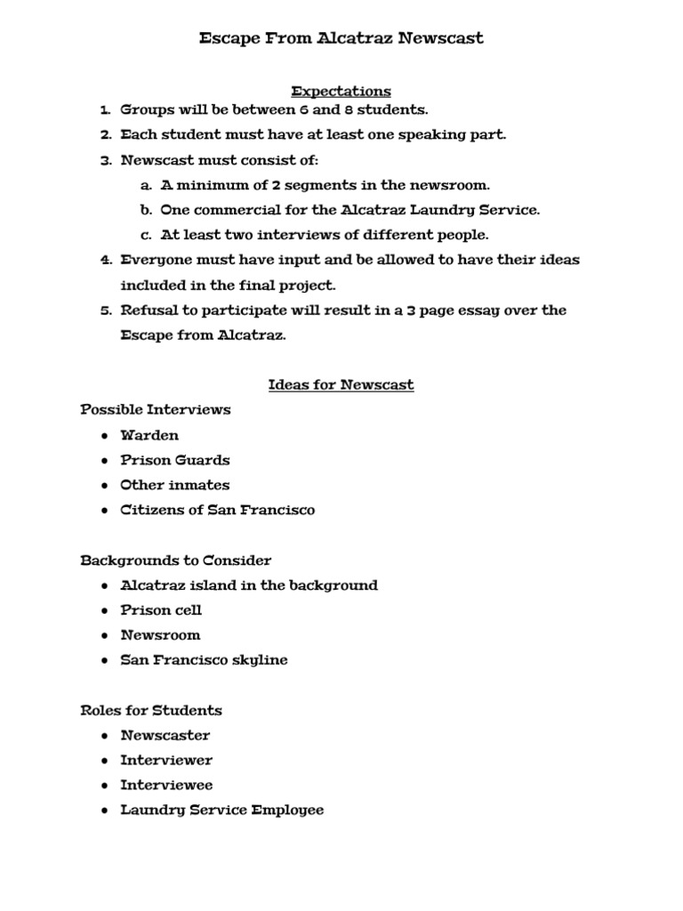 Alcatraz Escape Newscast Project | PDF