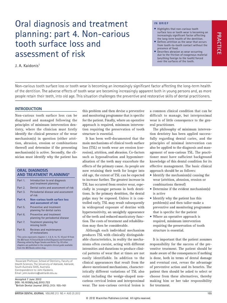 Oral Diagnosis and Treatment Planning Part 4. NonCarious Tooth